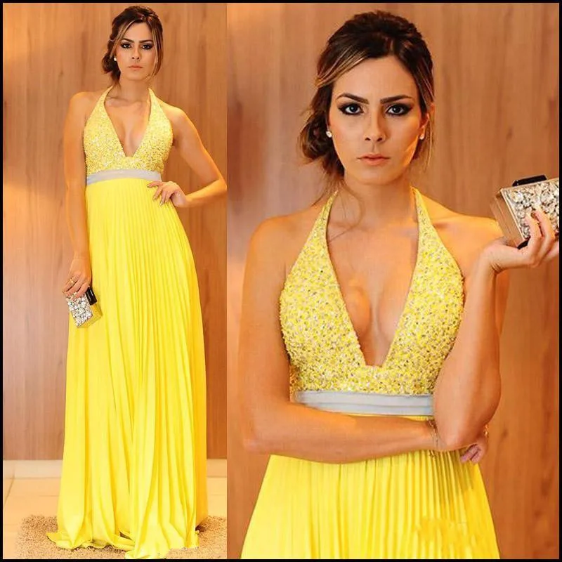 2017-Vestidos-De-Baile-A-Line-V-Neck-Beaded-Sleeveless-Yellow-Prom-Dresses-Long-Floor-Length