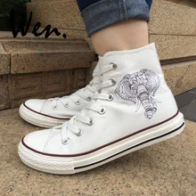 Вэнь Мужская Женская парусиновая обувь дизайн слон этнический стиль высокие белые кроссовки со шнуровкой плимсоллы рождественские подарки на день рождения