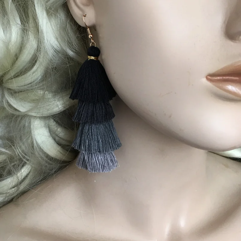 MANILAI Bohemia 4 Layered Tassel Earrings Dangle Earrings Fashion Jewelry Multi color Statement Fringe Long Earring For Women