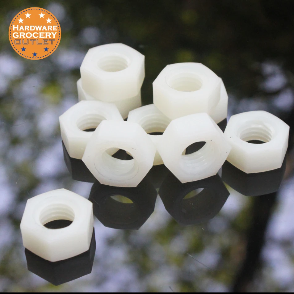 Hex Nuts Metric Thread Plastic Hexagon Head Nuts Nylon white, 10 pcsin