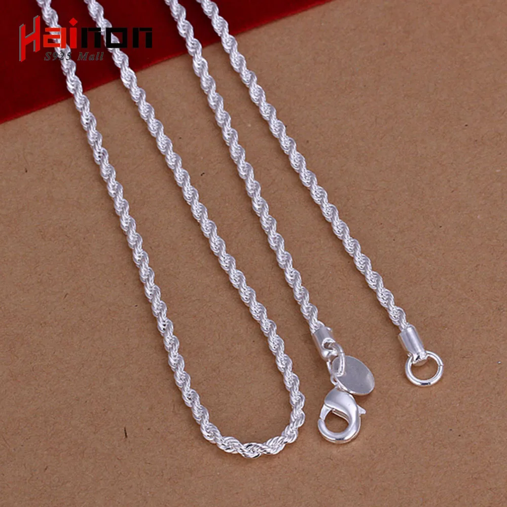 

2017 Collier fine Jewelry Silver Color chain necklace Silver ColorPlated 2mm in bulk jewellery twisted chain necklace