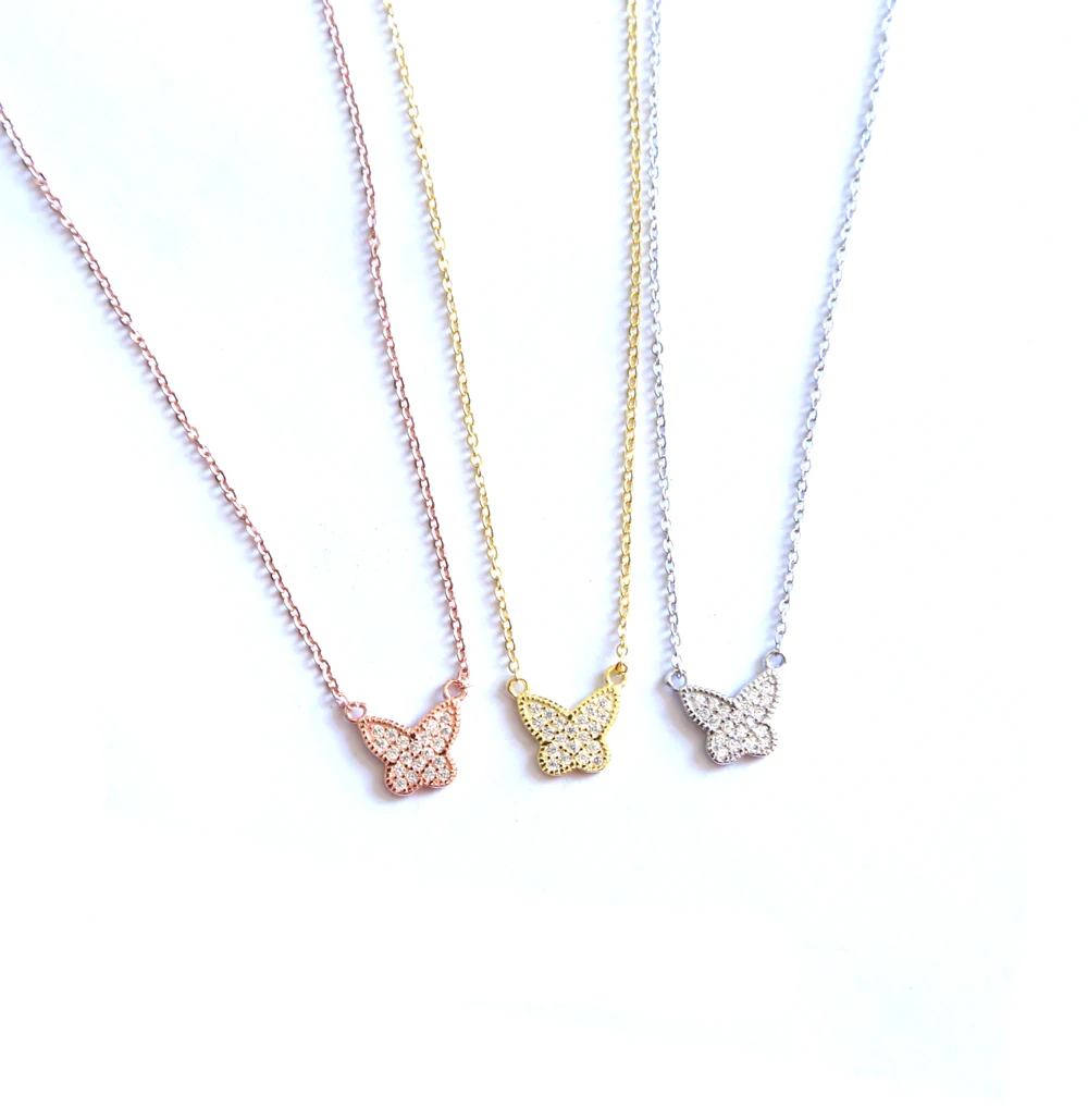2018 summer cute butterfly necklace delicate minimal silver jewelry cute lovely bling butterfly ...