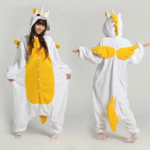 2016 Cartoon Dor Bonbons Licorne Kigurums Pyjamas Dhiver Adulte Jaune Licorne Onesie