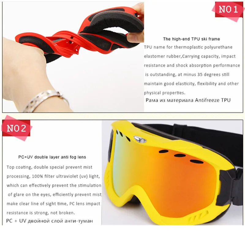 Snowboard gafas de esquí doble capas Anti-niebla lente Benice niños de los hombres de las mujeres de nieve UV400 gafas nieve gafas de esquí Esqui