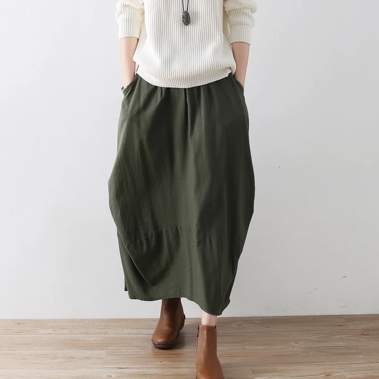 

2019 Summer Autumn Original Design Irregular Wrinkle Loose Linen Cotton Literature and Art Fresh Solid Color Women's Skirt linen