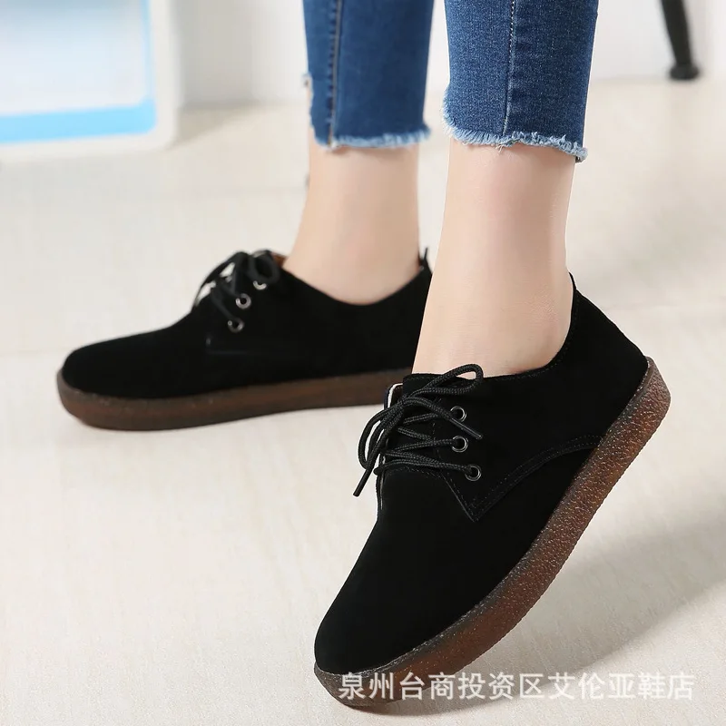 Efbaba Cuir Mujer up Chaussures brown Mocassins Femme 2018 Dentelle En Casual Bout Noir Plat De Femmes Marque Dames Véritable Zapatos Rond wEqFrgw
