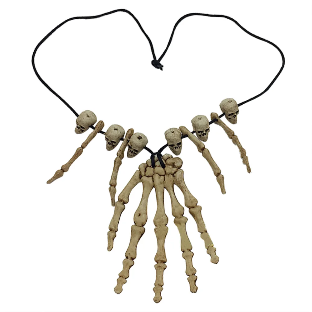 

Vintage Skull Head and Hand Bone Pendant Necklace for Cosplay Halloween Fancy Party Dress Up Costume