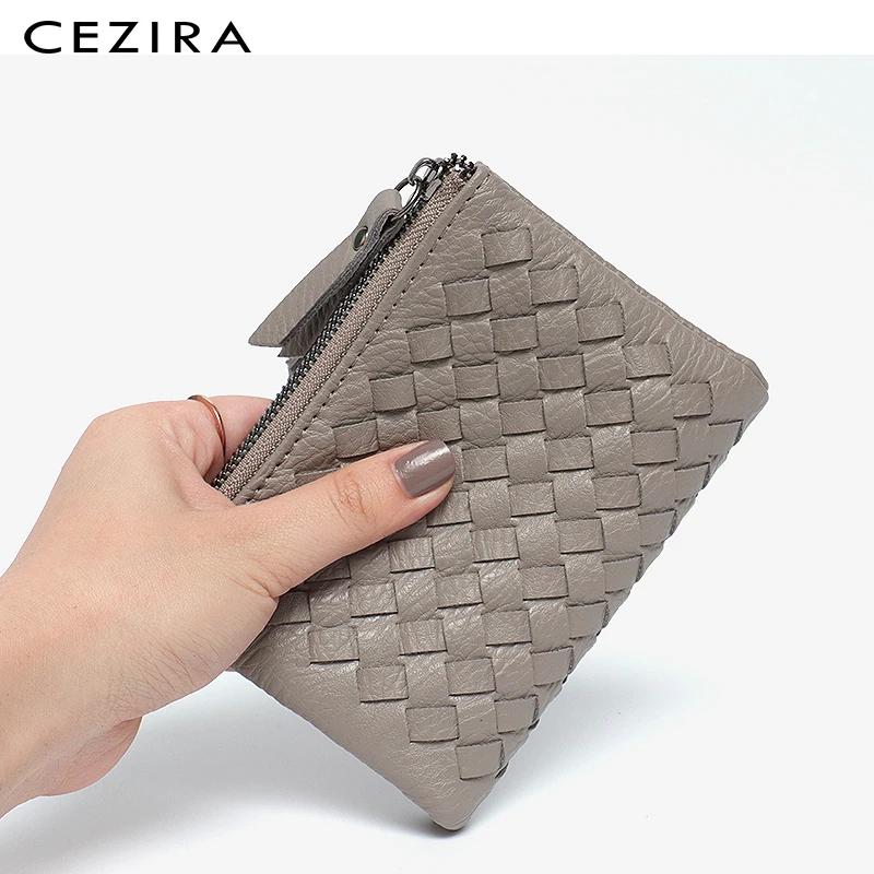 

CEZIRA Hot Fashion Women's Wallet Handmade Short Pu Leather Female Small Ladies Purse Hasp Zipper Card Photo Holder For Girls