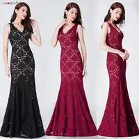 Sexy Prom Dresses Long Ever Pretty Elegant Black Mermaid Deep V Neck Sparkle Full Lace Burgundy Special Party Gowns Prom Dresses