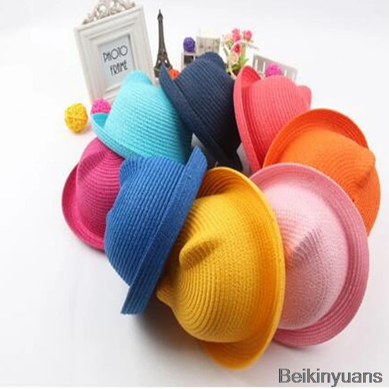 

Boy girl child straw hat photography props baby hat spring summer autumn winter hat children solid beach Panama cap