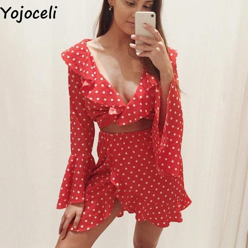 Женская мини юбка Yojoceli летняя повседневная с высокой талией в горошек из