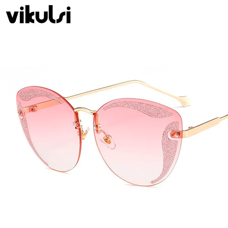 

Ladies Brand Designer Fashion Shining Rimless Sun Glasses For Women Sexy Cat Eye Sunglasses Gradient Retro Shades Eyewear UV400