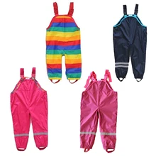 Пляжные штаны на подтяжках для мальчиков и девочек, детские непромокаемые штаны, водонепроницаемые лыжные штаны, ветрозащитные штаны на подтяжках