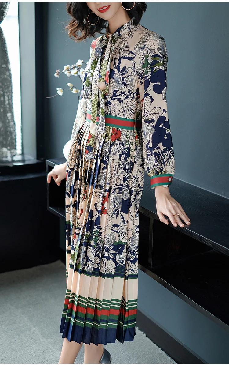 Price 2019 New Spring Autumn Elegant Large Size Women Dress Slim Waist Thin Lace Bow Holiday Dress Pleated Casual Vestidos Gothic