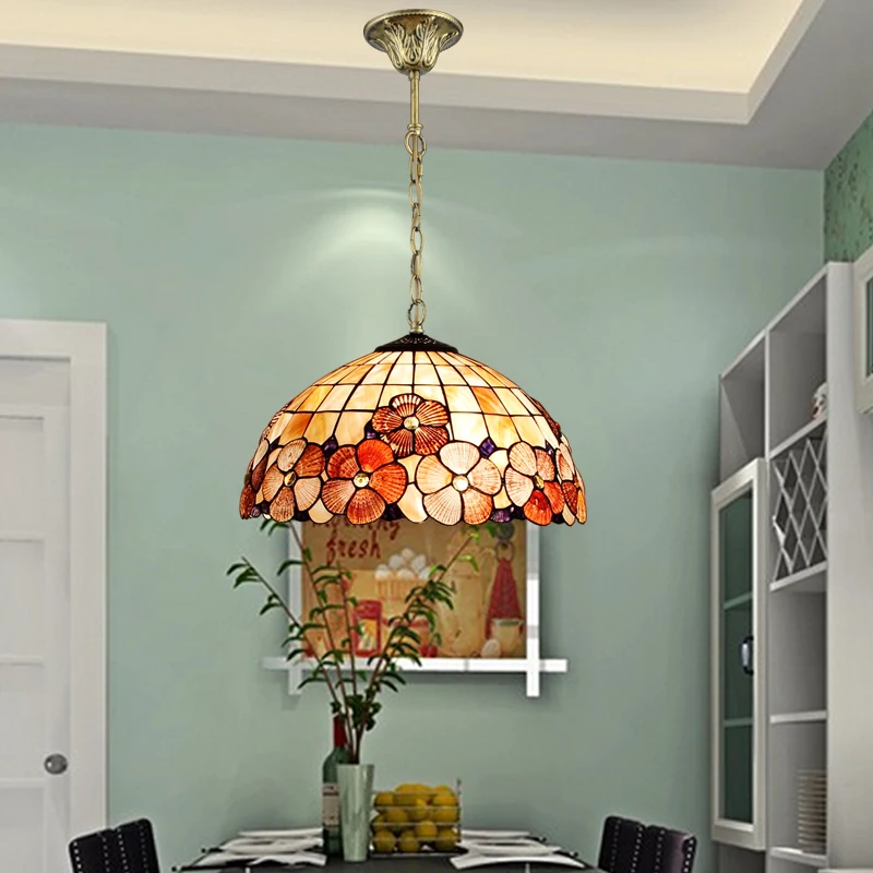 Tiffany Mediterranean style natural shell pendant lights lustres dining
