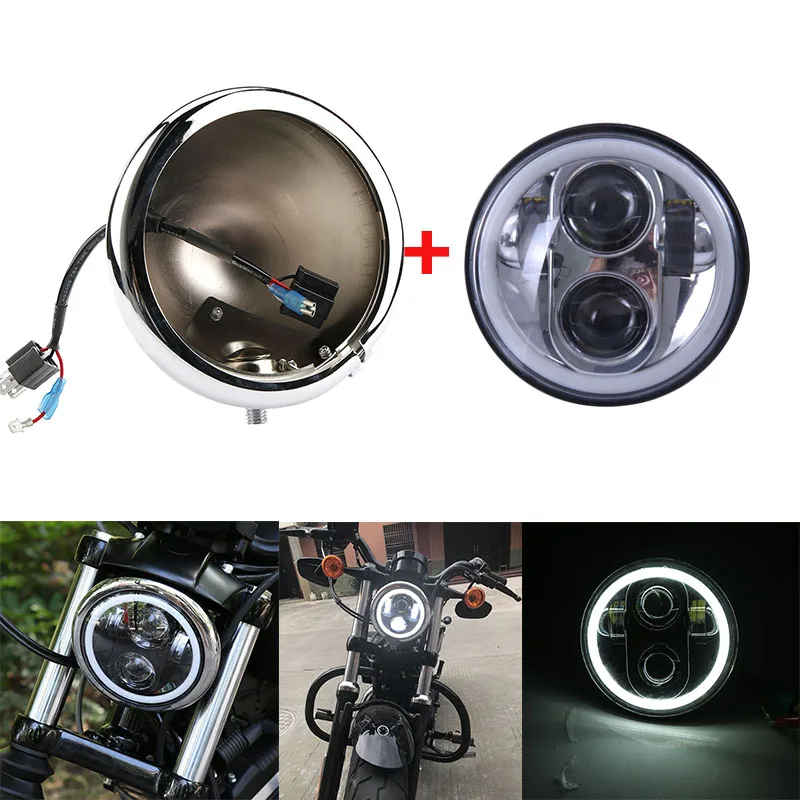 

5.75 Inch LED Projector Motorcycle Headlight High/ Low Beam DRL Light 5.75'' Headlamp Bracket Housing Bucket For Harley