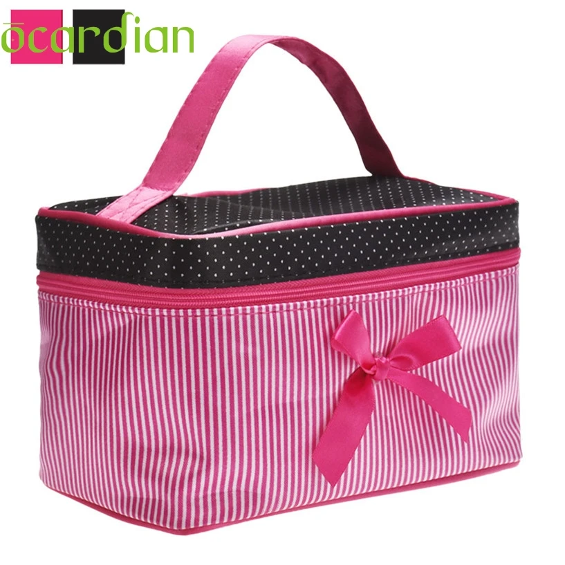 

Fabulous Portable Travel Toiletry Makeup Cosmetic Bag Square Bow Stripe Cosmetic Bag cosmetic bag Makeup bag wholesale No03