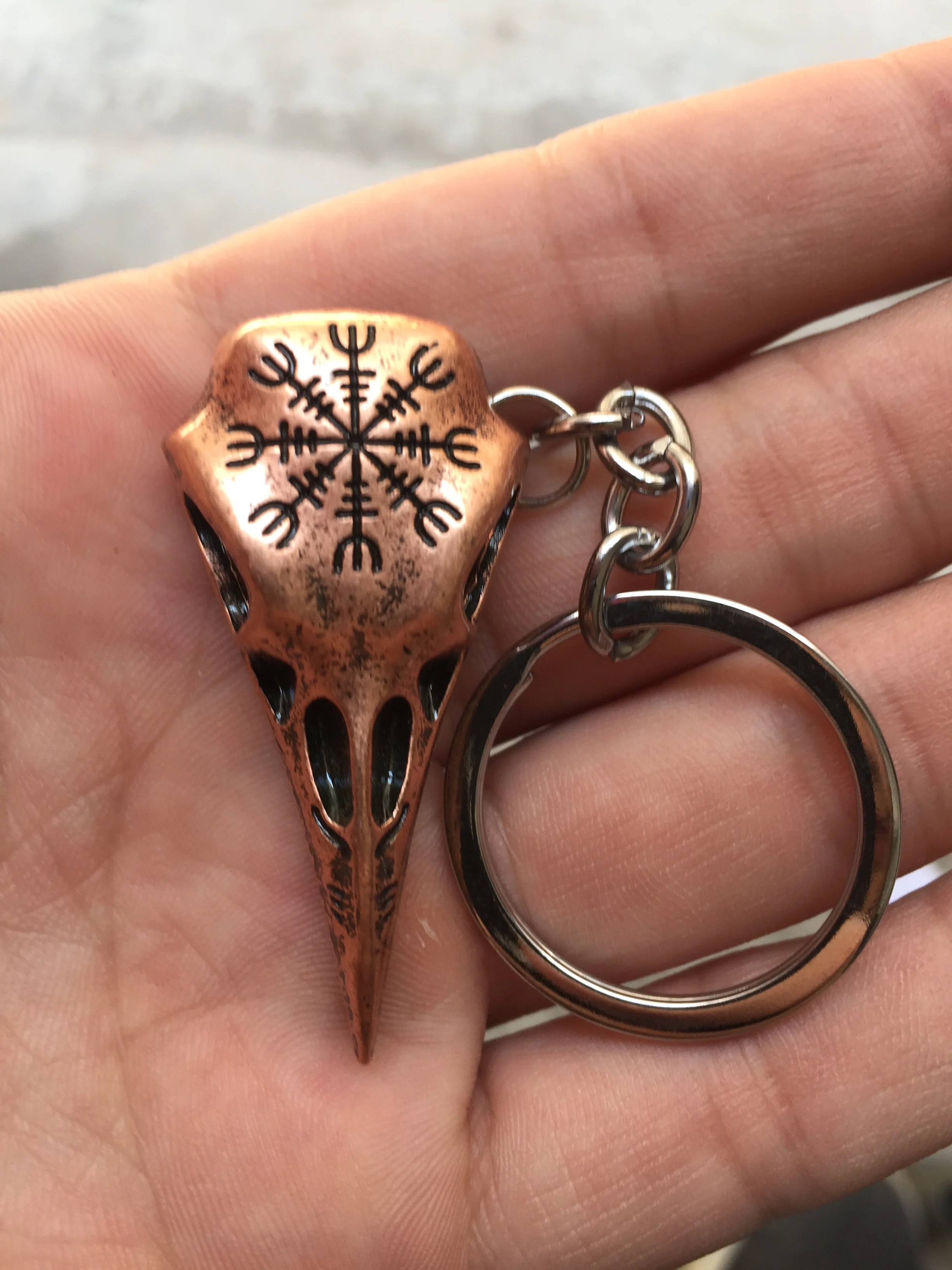 

Viking Helm of Awe Odin Raven skull odin raven amulet Keychain