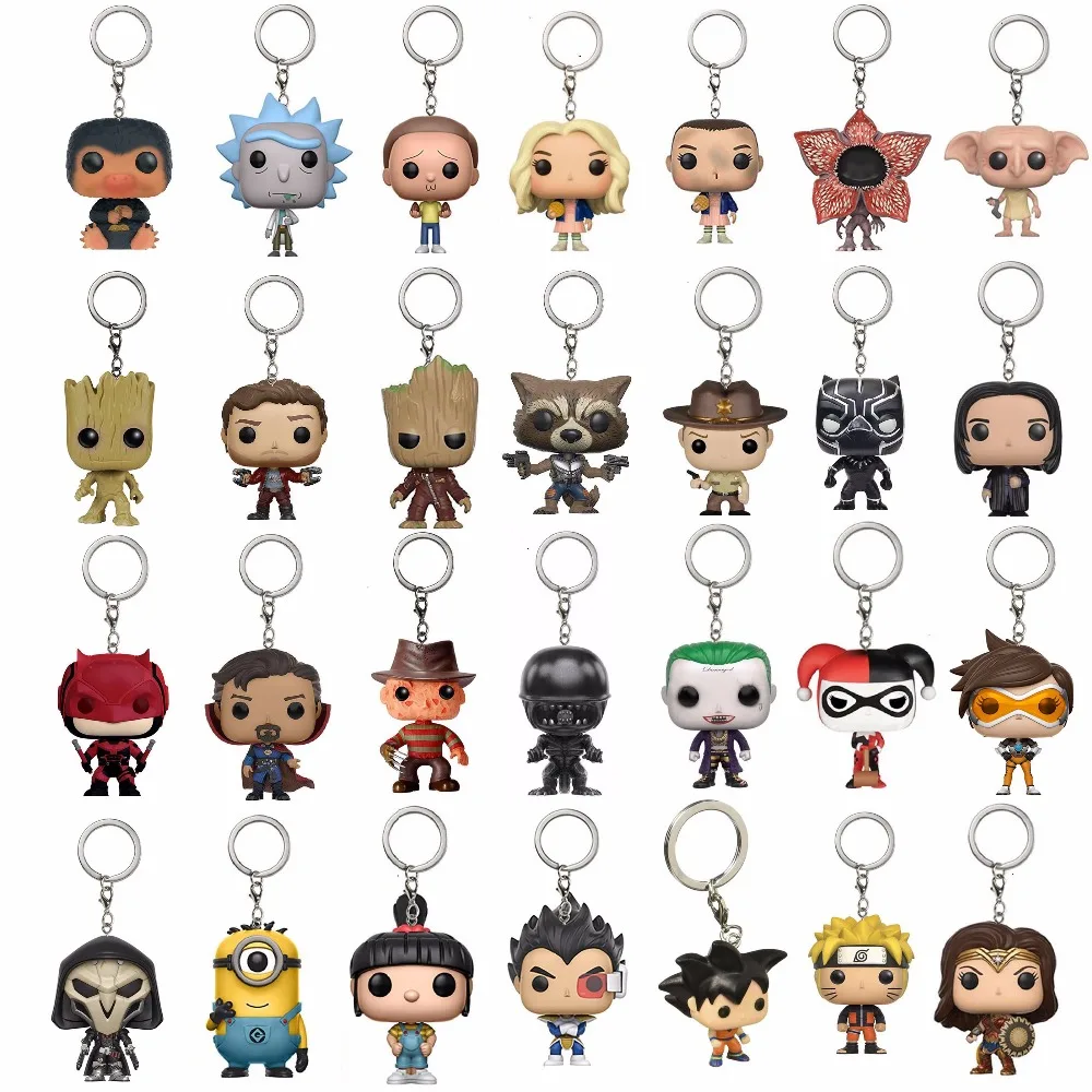 

New Galaxy of the Guardians Tree Man Keychain Toy Dragon Ball Goku Naruto Dolls Snape Dobby Black Panther Minion