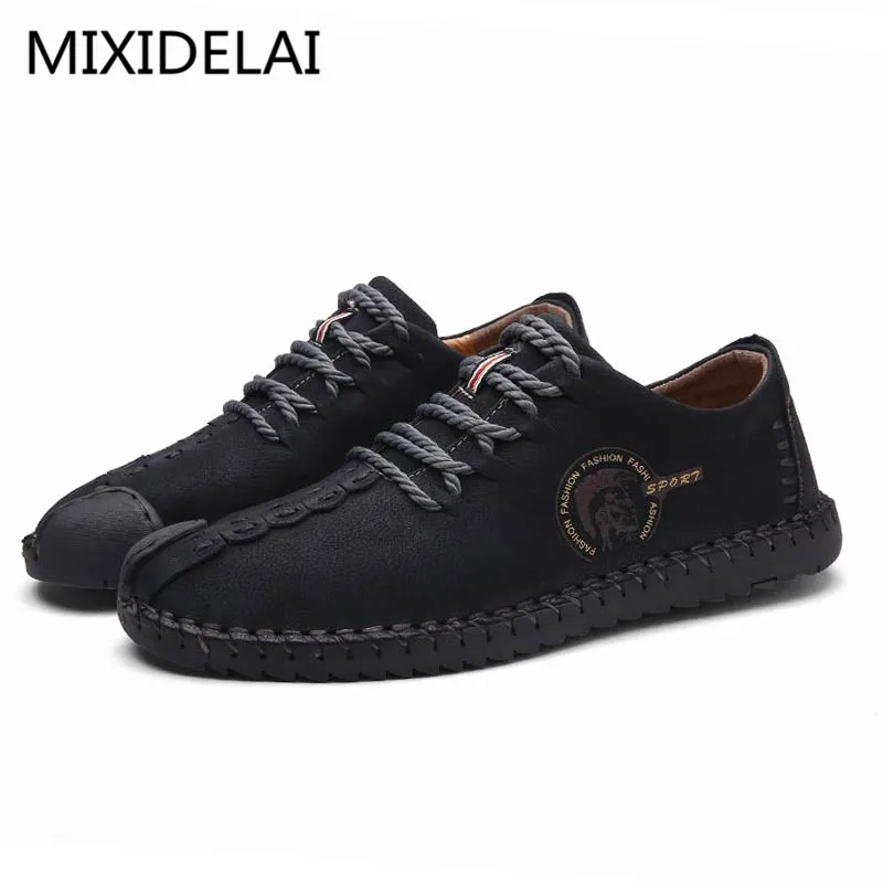 MIXIDELAI 2019 New Comfortable Casual Shoes Loafers Men Shoes Quality Split Leather Shoes Men Flats Hot Sale Moccasins Shoes