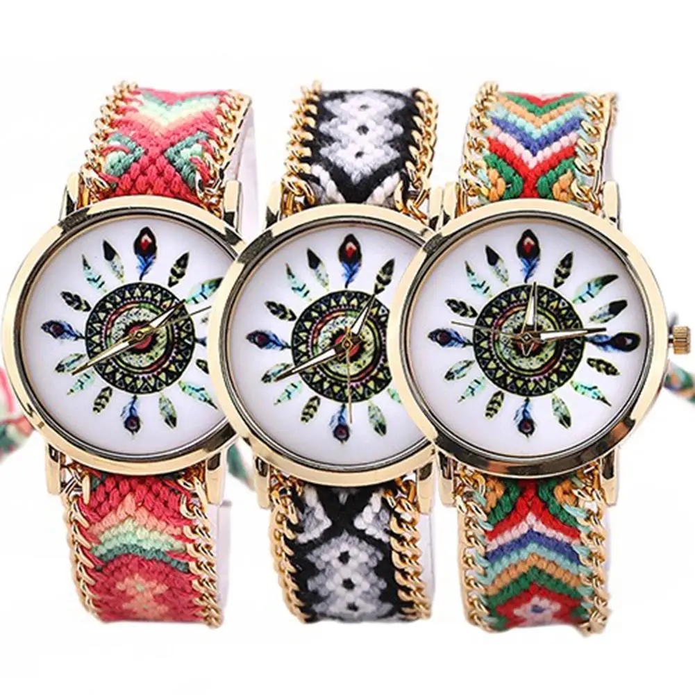 Для женщин часы трикотажные Плетеный ремешок браслет с кварцевым циферблатом наручные часы, рождественский подарок