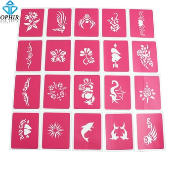 

20PCS/SET Airbrush Stencils OPHIR Pink Temporary Tattoo Stencil Glitter Body Paint Henna Templates 7x9cm _STE001