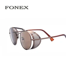 FONEX Coating Sunglass Steampunk Round Fashion Sunglasses Women Brand Designer Steam Punk Metal Sun Glasses Retro Oculos A056