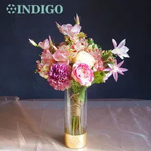 INDIGO-Exclusive Sales 1set Pink Bouquet Eustoma+Dahlia+Tea Rose Arrangement Wedding Bride Bouquet Party Event Free Shipping
