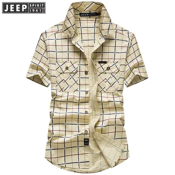 

JEEP SPIRIT Brand Summer Men Shirts Casual Cotton Breathable Plaid Shirt Men Short Sleeve camisa masculina Big Size 5XL Shirts