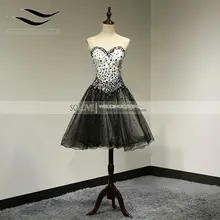 2015 Imagem Real Lindo Cristal Querida Preto Curto Mini Vestido De Baile 2015 vestido de festa curto de Tule (SL-P128)