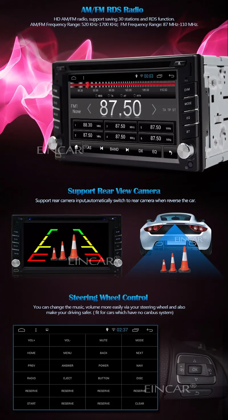 Excellent free camera in Android 5.1 Car DVD Player Fo Two 2 Din In Deck Car gps radio Player Radio wifi USB BT Head Unit steering wheel 18