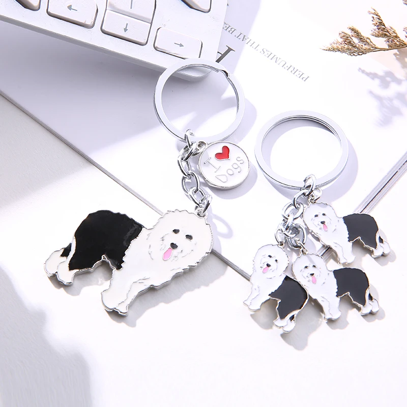 

Old English Sheepdog charm key chains for women men white gold color metal alloy dog pendant car bag keychain key ring holder