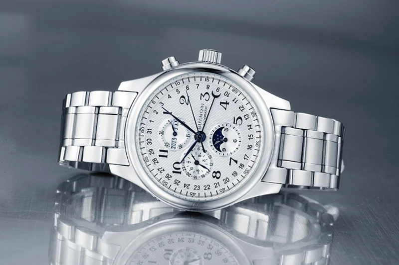 GUANQIN автоматические механические мужские часы лучший бренд класса люкс водонепроницаемые часы с календарем и датой 316L из нержавеющей стали с Луной кожаные Наручные часы