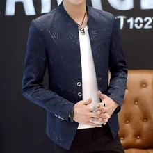 2021Men 's casual collar collar blazers youth handsome trend Slim print blazers 5XL 6XL