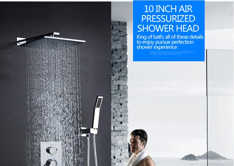 DCAN Bathroom Luxury Rain Mixer Shower Combo Set Wall Mounted 10'' Rainfall Shower Head System Polished Chrome (1)