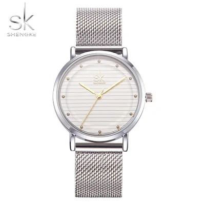 

SK Shengke New Fashion Women Watch Stainless Steel Silver Gold Mesh Women Luxury Ladies Rhinestone Waterproof Montre Femme 2019
