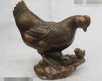 

10"Chinese Folk Pure Bronze excellent Lucky Three biddy Statue fast