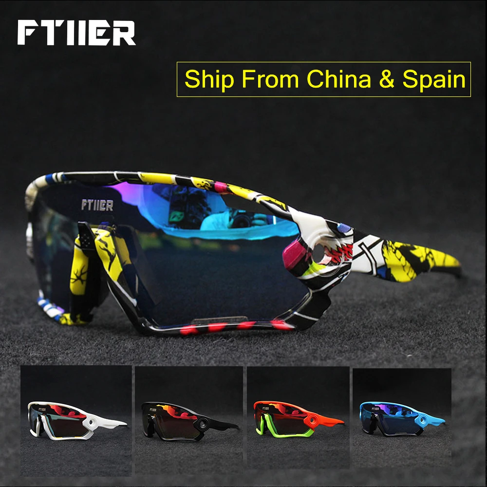 Ftiier 5 عدسة نظارات رياضية لركوب الدراجات الهوائية الاستقطاب الرياضة MTB الجبلية الدراجة الطريق دراجة النظارات الشمسية الرياضة ركوب الصيد نظار...