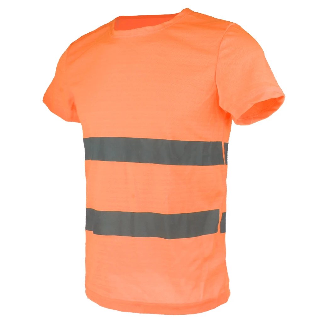 Защитная одежда с круглым вырезом, светоотражающая, высокая видимость, рабочая одежда, короткий рукав, флуоресцентная, для мужчин, со светоотражающей лентой, быстросохнущая - Цвет: Orange XXL