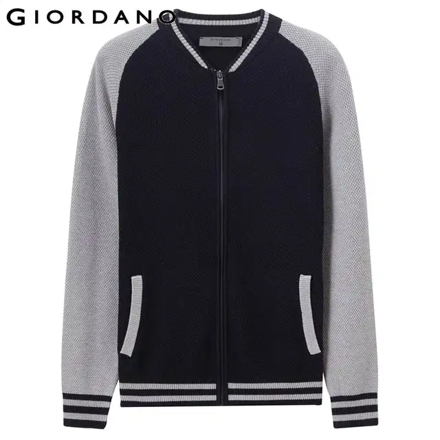 Giordano Men Sweater Baseball Collar Combed Cotton Cardigan Stripes Design Ribbed Cuffs Zip  Sweaters Male Maglione Winter