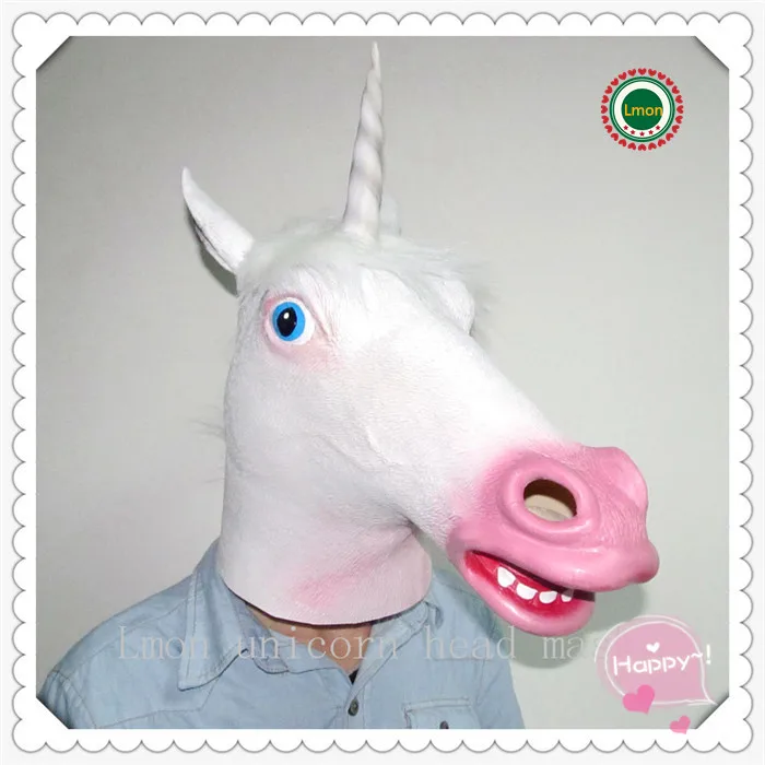 

New 2016 Party Cosplay Unicorn Horse Head Mask Halloween Costume Party Gift Prop Novelty Masks Latex Rubber Creepy in stock