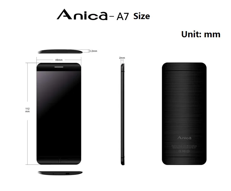 Anica A7 телефон с супер мини ультратонкий карты роскошный Bluetooth 1,6" дюймовый пылезащитный ударопрочный телефон