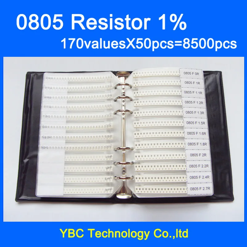 

Free shipping 0805 SMD Resistor Sample Book 1% Tolerance 170valuesx50pcs=8500pcs Resistor Kit 0R~10M
