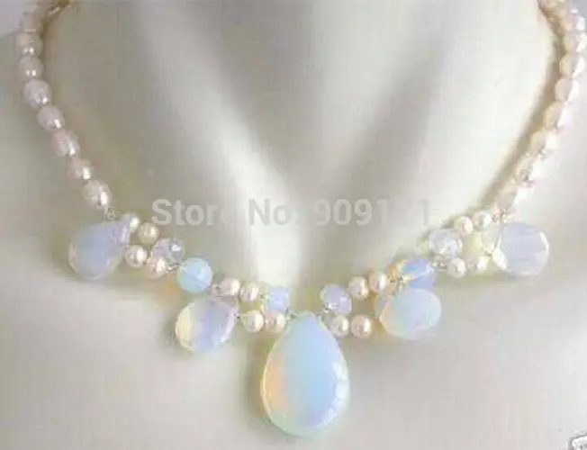 

Free Shipping>>white pearl /Sri Lanka Moonstone drops pendant necklace 18
