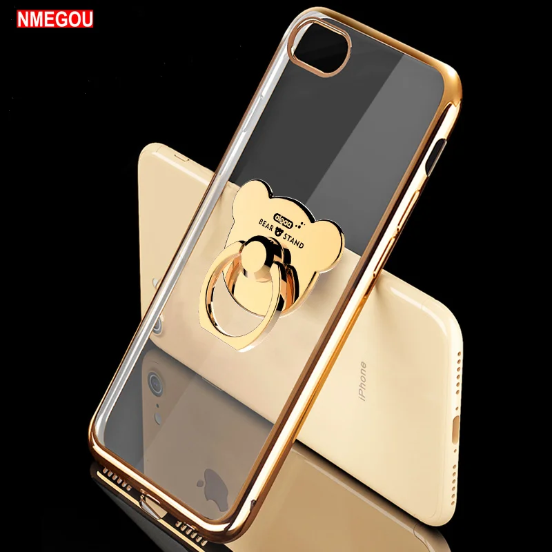 Cute Plating Soft Silicone Case for Iphone X XS 11 Pro MAX XR 8 7 Plus with Bear Ring Holder I Phone 6 6S 5 Cover |