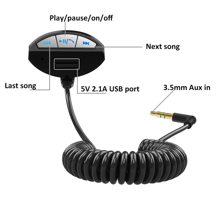 Беспроводной музыкальный приемник A2DP, Bluetooth, автомобильный комплект, Aux 3,5 мм, аудиоприемник, автомобильный bluetooth-адаптер, двойной usb порт для зарядки, 5 В, 2.1A
