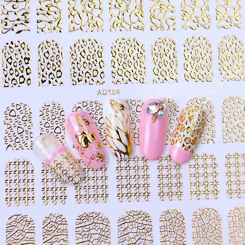 1 шт золотые наклейки для ногтей наклейки для цветов виниловые наклейки 3D клей бронзовая Бабочка Флора обертывания Ленточные линии аксессуары для ногтей BEAD103-106 - Цвет: AD104