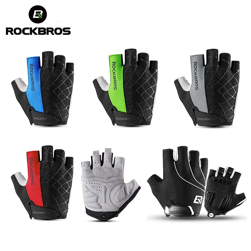 ROCKBROS الدراجات قفازات نصف الاصبع صدمات ارتداء مقاومة تنفس MTB الطريق دراجة قفازات الرجال النساء الرياضة الدراجة المعدات