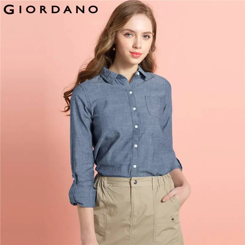 Giordano Women Shirt Spring 2017 Cotton Blouses Camisa Jeans Feminina ...