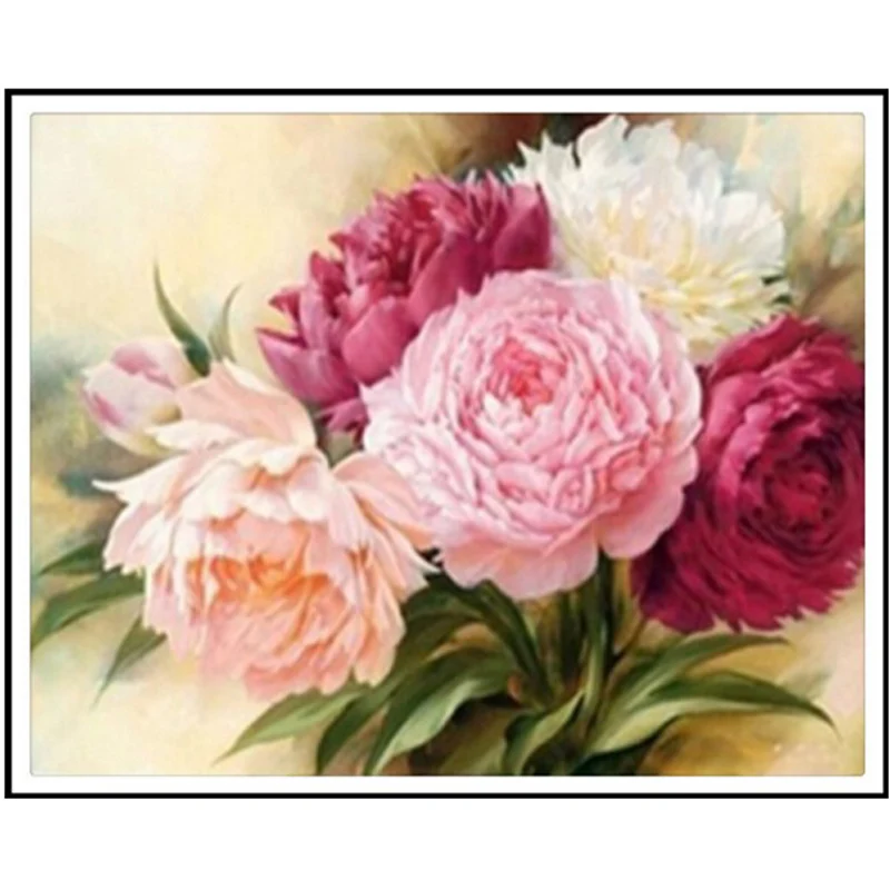 

Diamond Mosaic Peony Paintings Made Of Rhinestones Kits For cross-stitching Embroidery Ribbons Christmas Gifts Home Decor